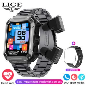 LIGE GPS 2-in-1 Bluetooth calling Blood Sugar TWS 4GB Multifunctional Waterproof Music Smartwatch with Earbuds