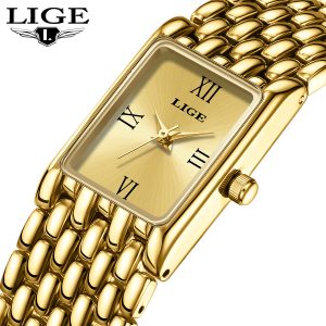 LIGE New Creative Elegant Design Square Watch for Women Fashion Luxury Waterproof Quartz Watch